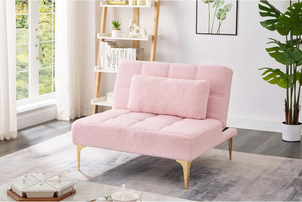 Convertible Single Sofa Bed Futon Chair Lounger Pink Chevron A5361