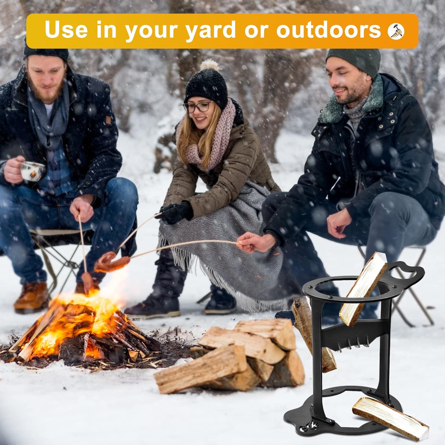 Wood Splitter Firewood Kindling Splitter Manual Log Splitter High-Carbon Steel Stand Chopper Cutter Heavy Duty Wood Splitting Wedge Portable Safely Easily Tools for Fireplace Barbecue Pack of 2 L569