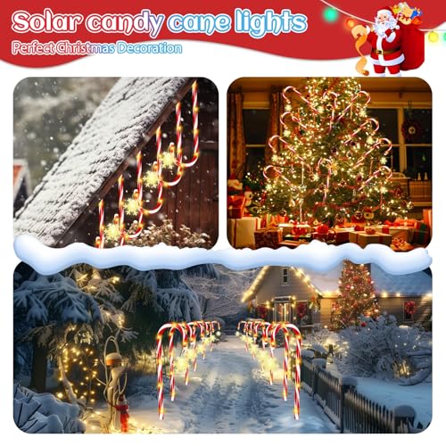 Solar Candy Cane Lights, 12 Pcs Christmas Outdoor Decor, 8 Modes, Timer, Waterproof X53809