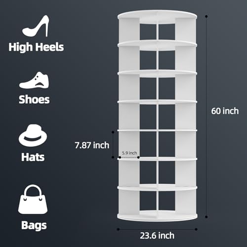 Rotating Shoe Rack 7-Tier Wood Organizer for Closet, 360° Spinning Storage Tower V579