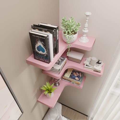 Corner Floating Shelves Wall Mount Solid Wood Set of 3, Black C5147