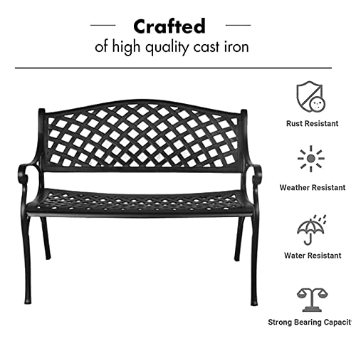 Outdoor Cast Aluminum Patio Bench with Checkered Design V265343