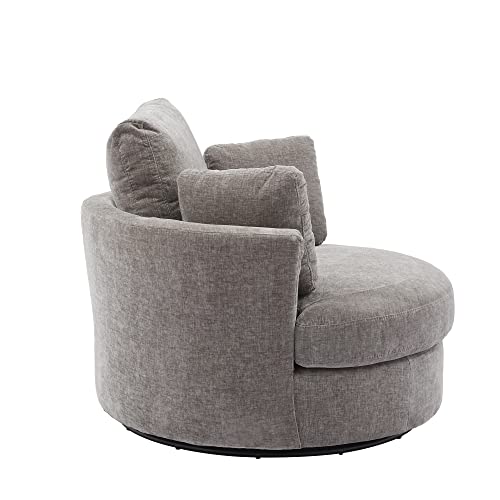 Oversize Round Swivel Accent Chair with 3 Pillows, Beige Z664012