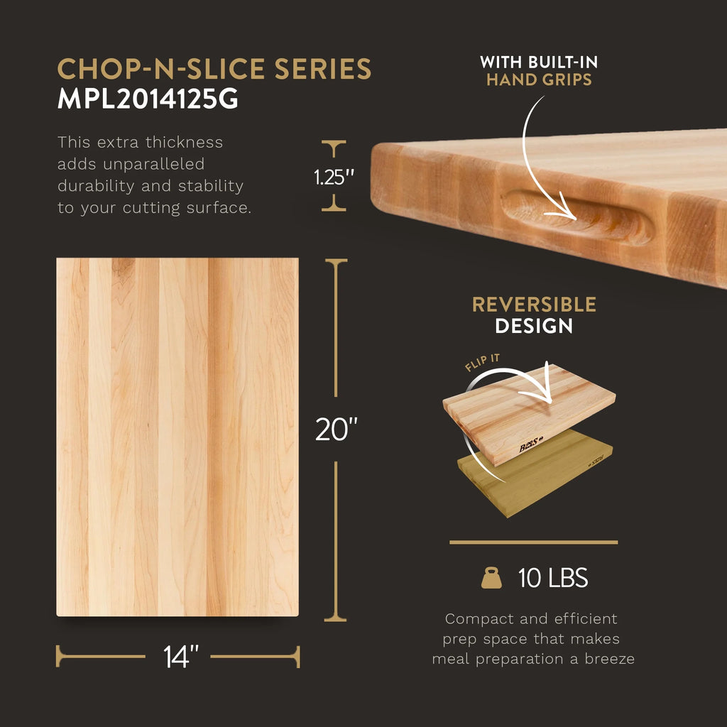 Maple Wood Cutting Board, 20 x 14 x 1.25 Inches I328