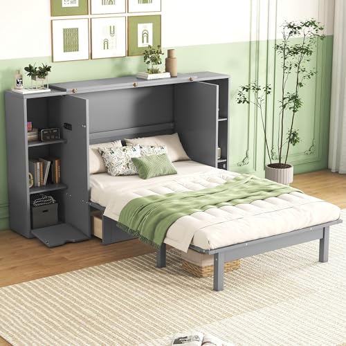 Queen Size Murphy Bed Cabinet with Storage and USB Ports A9613