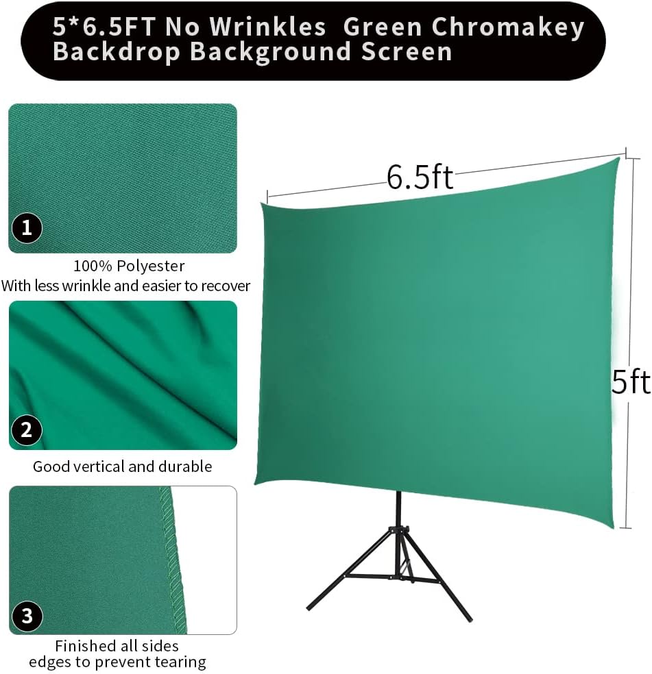 5x6.5ft Chromakey Green Screen Backdrop with Stand, Wrinkle-Resistant for Photo Studio Video E813882