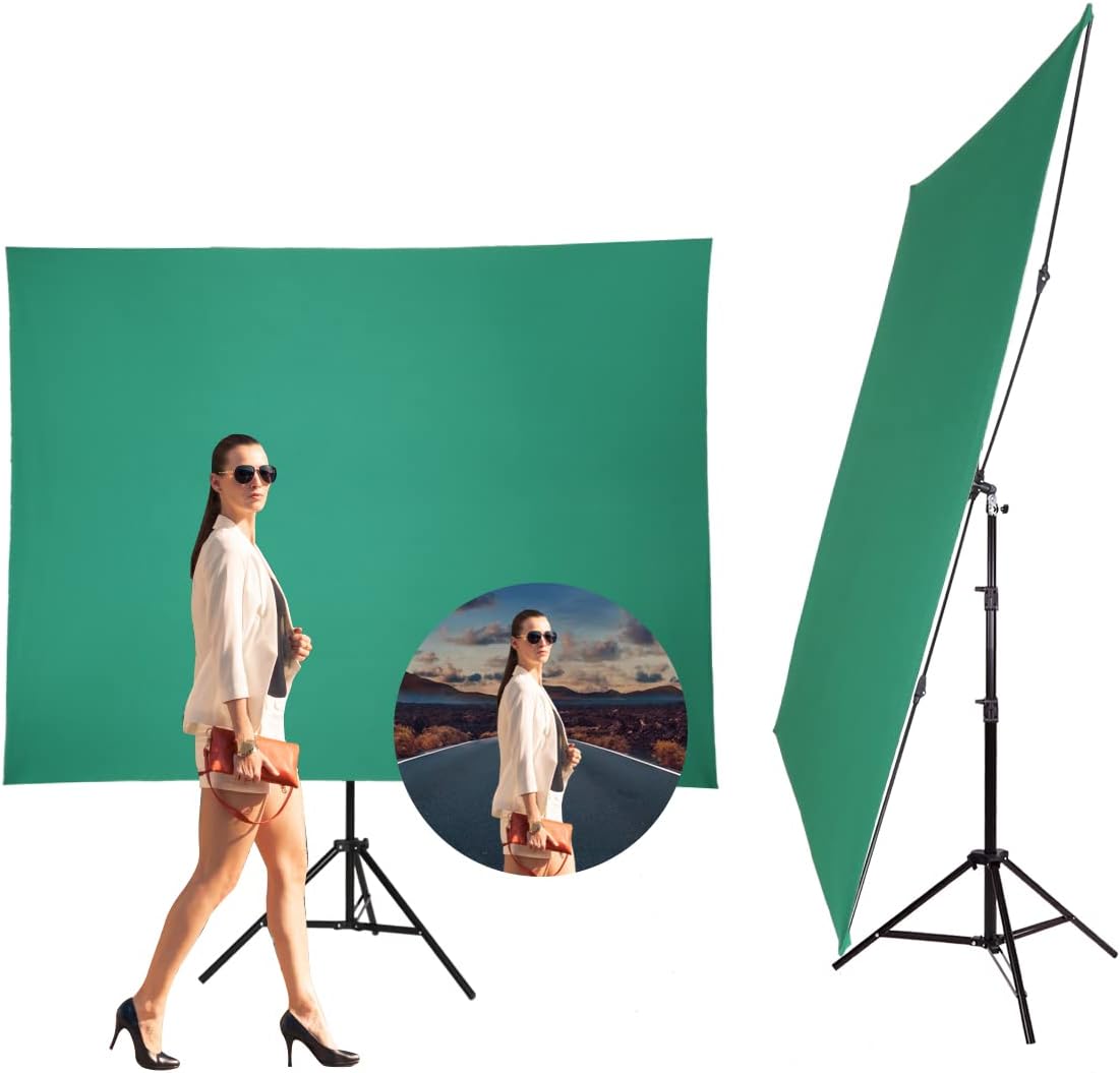 GSKAIWEN 5x6.5ft Chromakey Green Screen Backdrop with Stand,Wrinkle-Resistant Collapsible Background for Photo Studio Video Shooting, Live Streaming Pack of 2