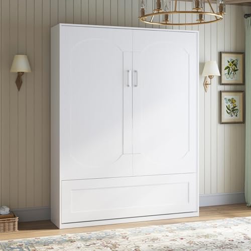 MUZZ Murphy Bed with Wardrobe，Murphy Cube Cabinet Bed with Space Saving Design，Morden Foldable Wall Bed with 1 Side Cabinet, Fold Up Murphy Bed Cabinet for Guest Room，Bedroom（Dark Grey）