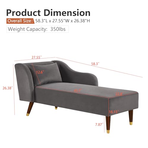 Velvet Chaise Lounge Chair with Pillow, Beige U5311