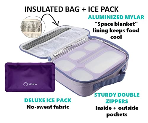 Bento Lunch Boxes with Insulated Bag and Ice Packs, 6 Compartments, Leakproof, Blue & Pink L15199