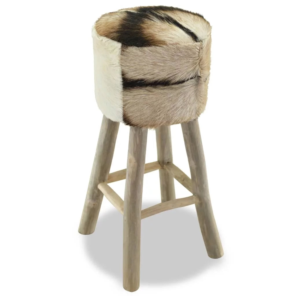 Bar Stool Real Leather and Solid Teak Wood Y431147