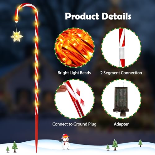24 Pack Outdoor Christmas Candy Cane Lights 144LED Solar Pathway with Bowknot V1552