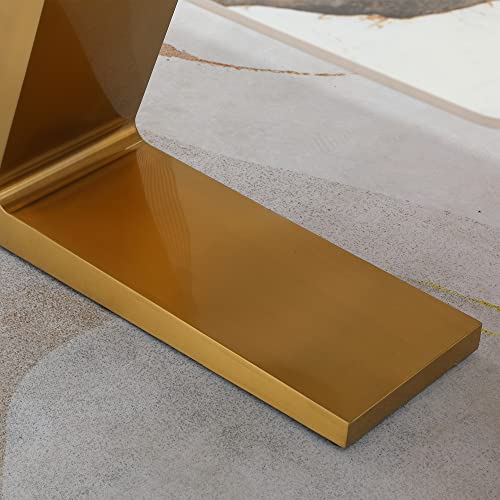 Sintered Stone Dining Table for 6-8, Rectangular with Gold Steel Base Q7198