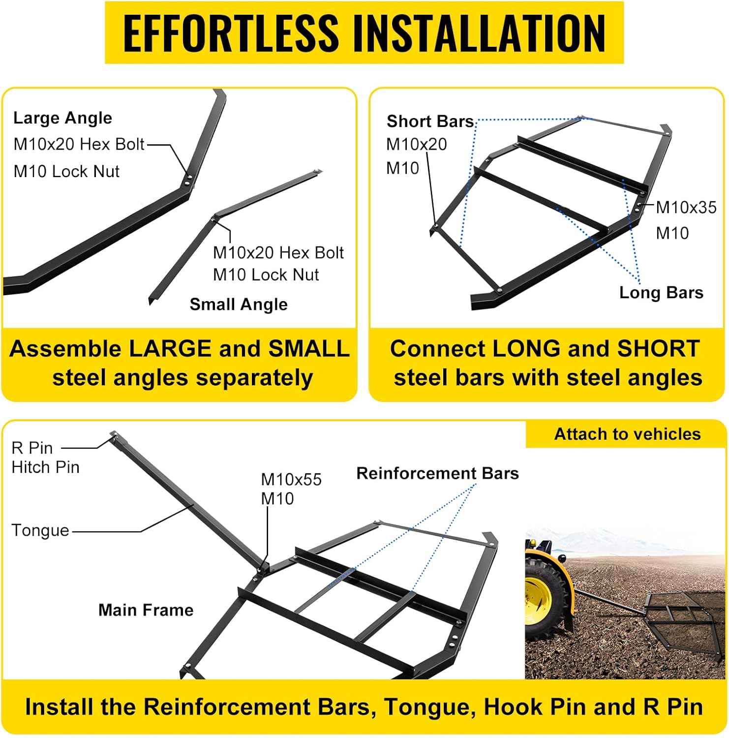 Driveway Drag Harrow 66" Width, Tow Behind, Heavy Duty Steel Q112289