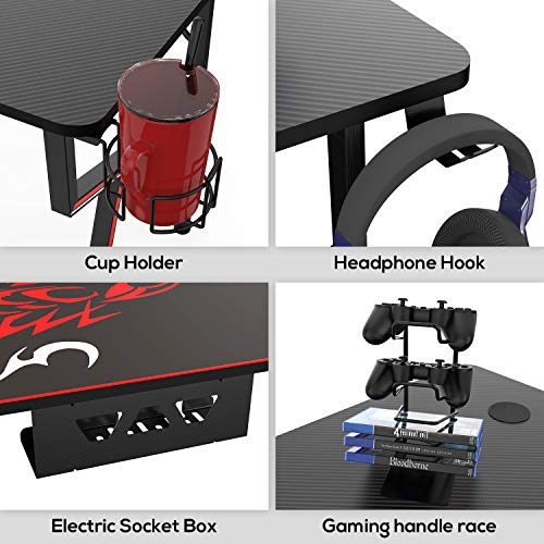 Gaming Desk 47 Inch with Mouse Pad, Headset Hook, Cup Holder, Controller Stand E903