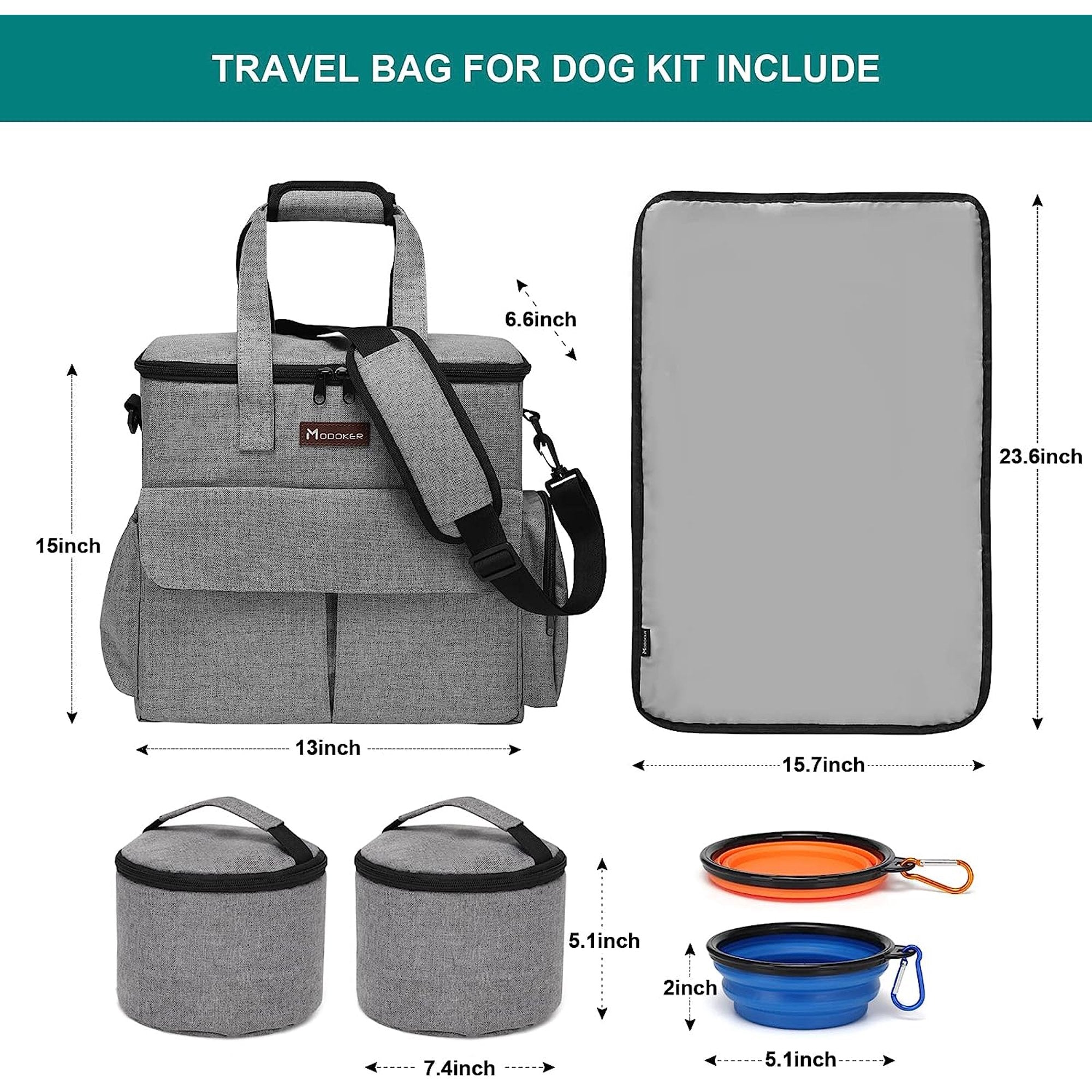 Dog Travel Bag with Food Carriers and Collapsible Bowls S62893