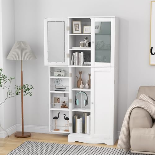 Kitchen Pantry Storage Cabinet with Glass Doors, Freestanding Cupboard M98274