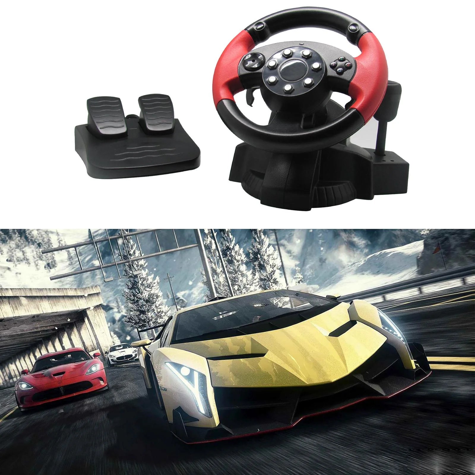 USB Truck Race Steering Wheel with Pedals Set X354