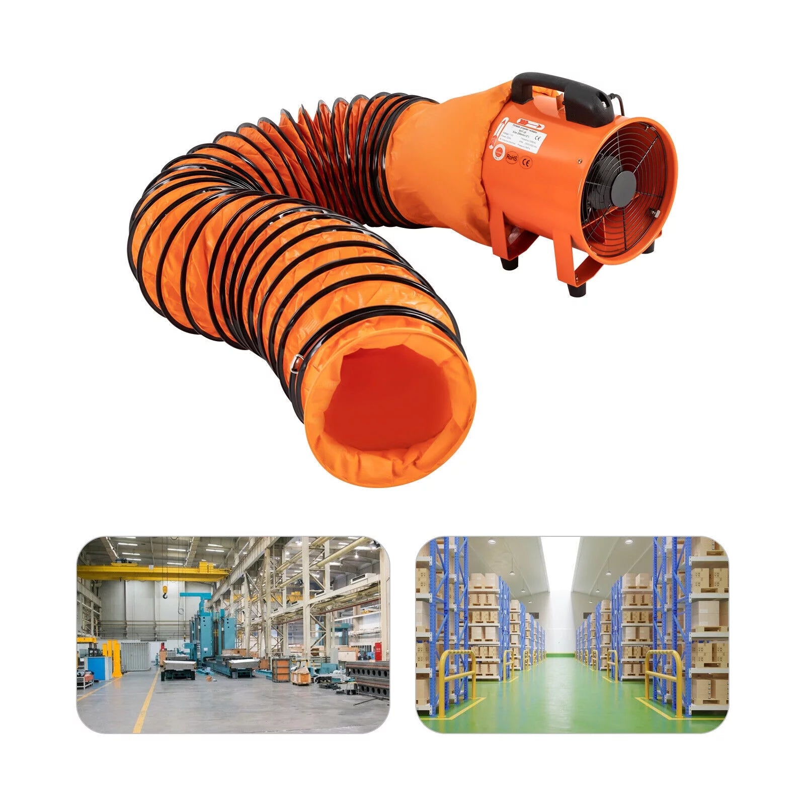10 Inch Industrial Exhaust Fan Portable Ventilation Blower with 16 ft Duct Hose I233644