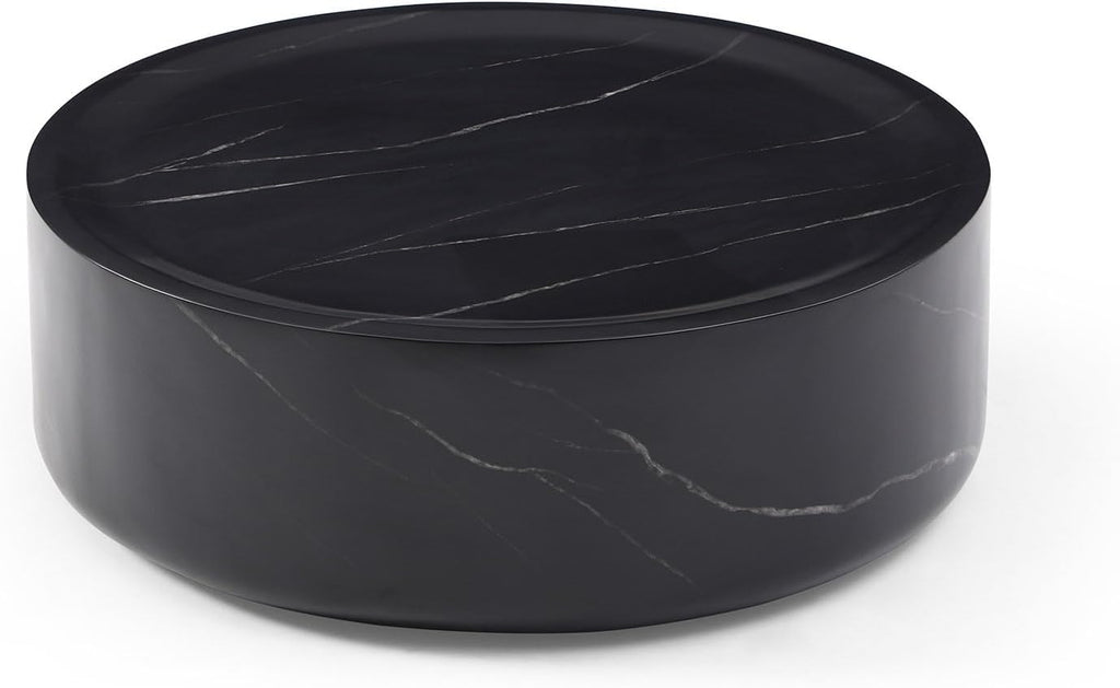 31.5" Round Marble Coffee Table for Living Room Modern Black H69892