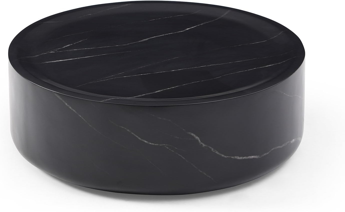 31.5" Round Marble Coffee Table for Living Room Modern Black H69892