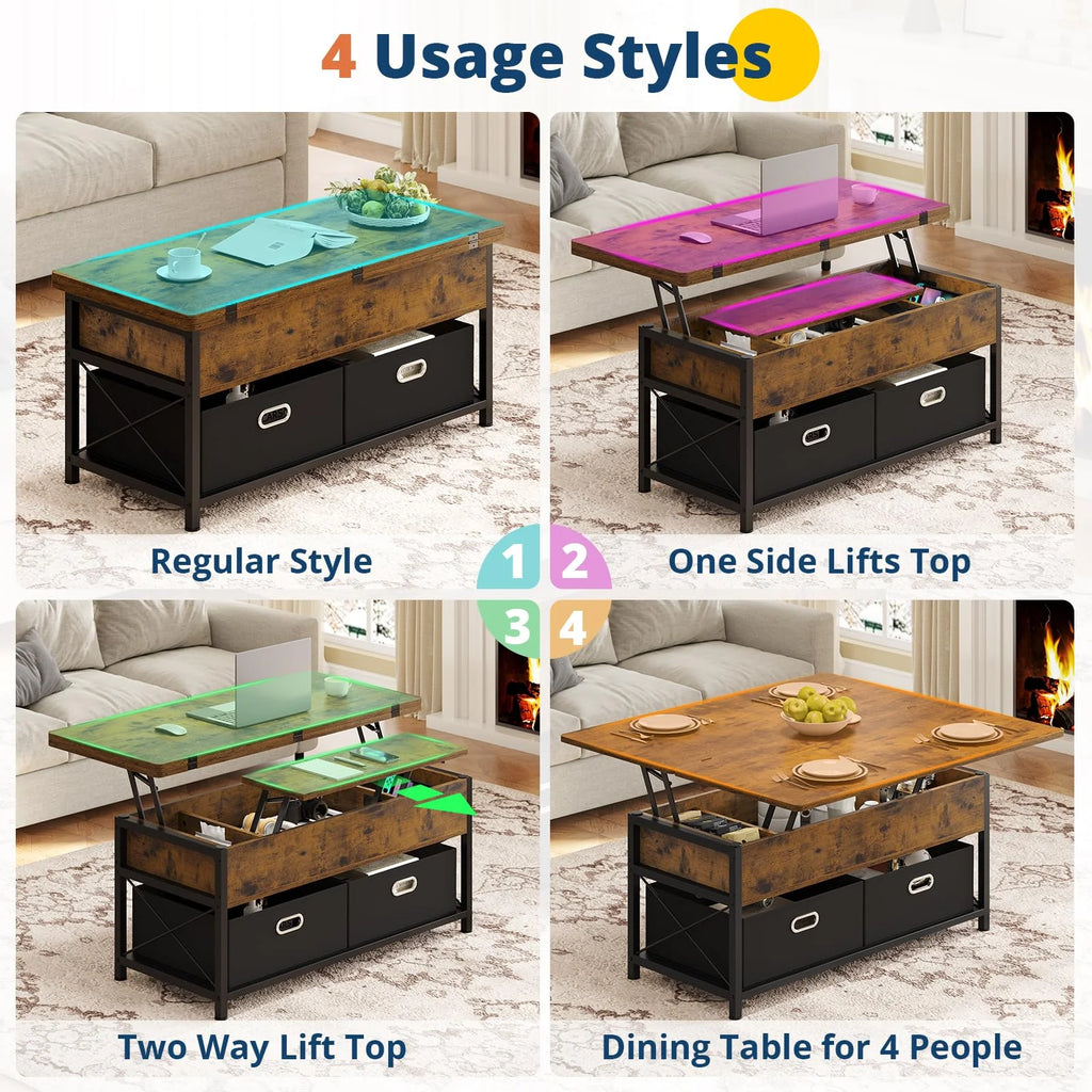 Lift Top Coffee Table with Storage Drawers, Rustic Brown J809657