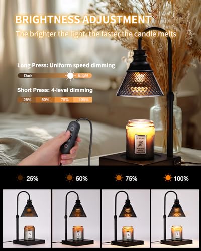 Candle Warmer Lamp with Timer and Dimmer, Height Adjustable, 3 Bulbs, Black F785934