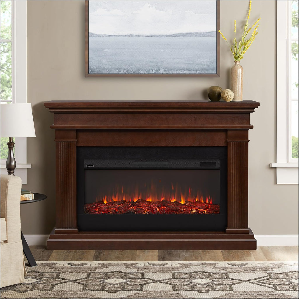 59" Landscape Electric Fireplace with Mantel, Remote Control, Timer Z754760