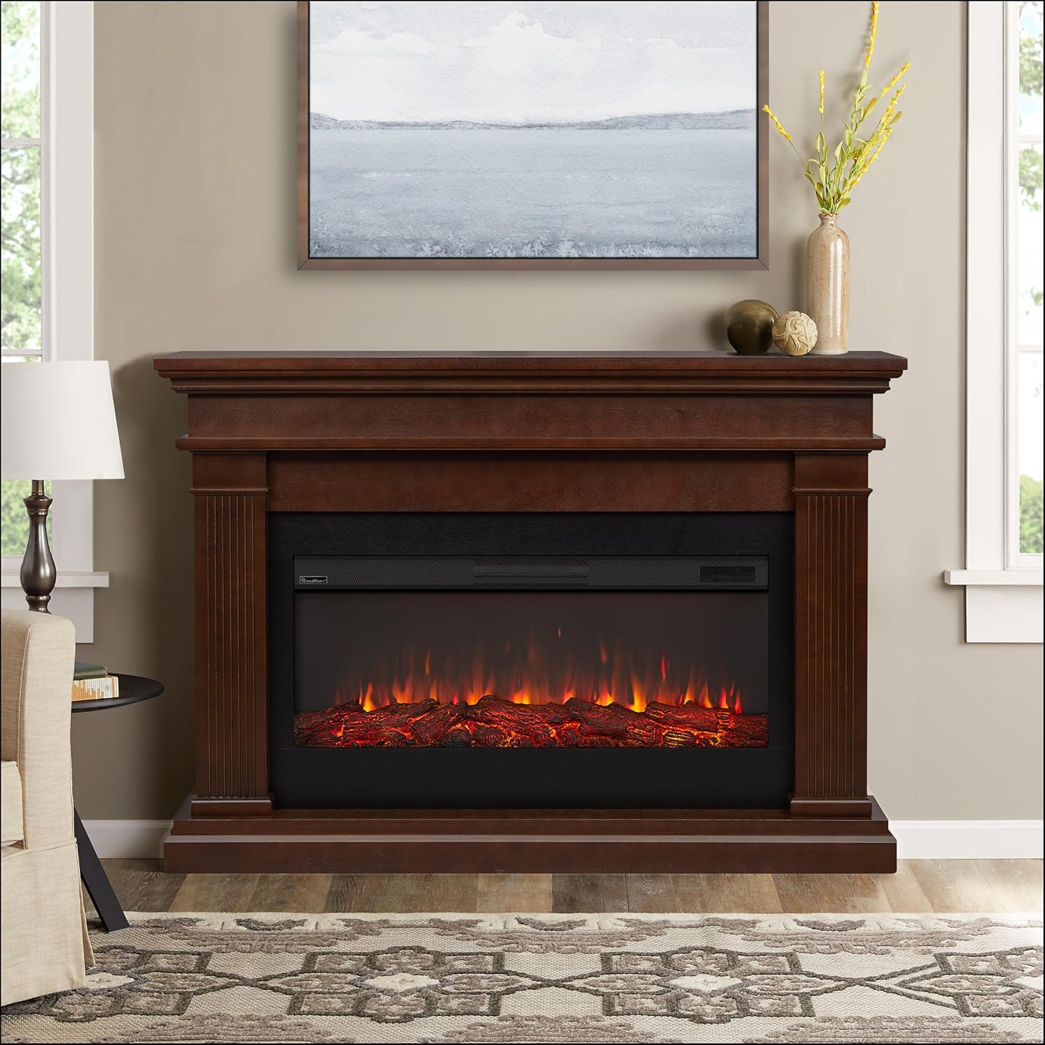 59" Landscape Electric Fireplace with Mantel, Remote Control, Timer Z754760