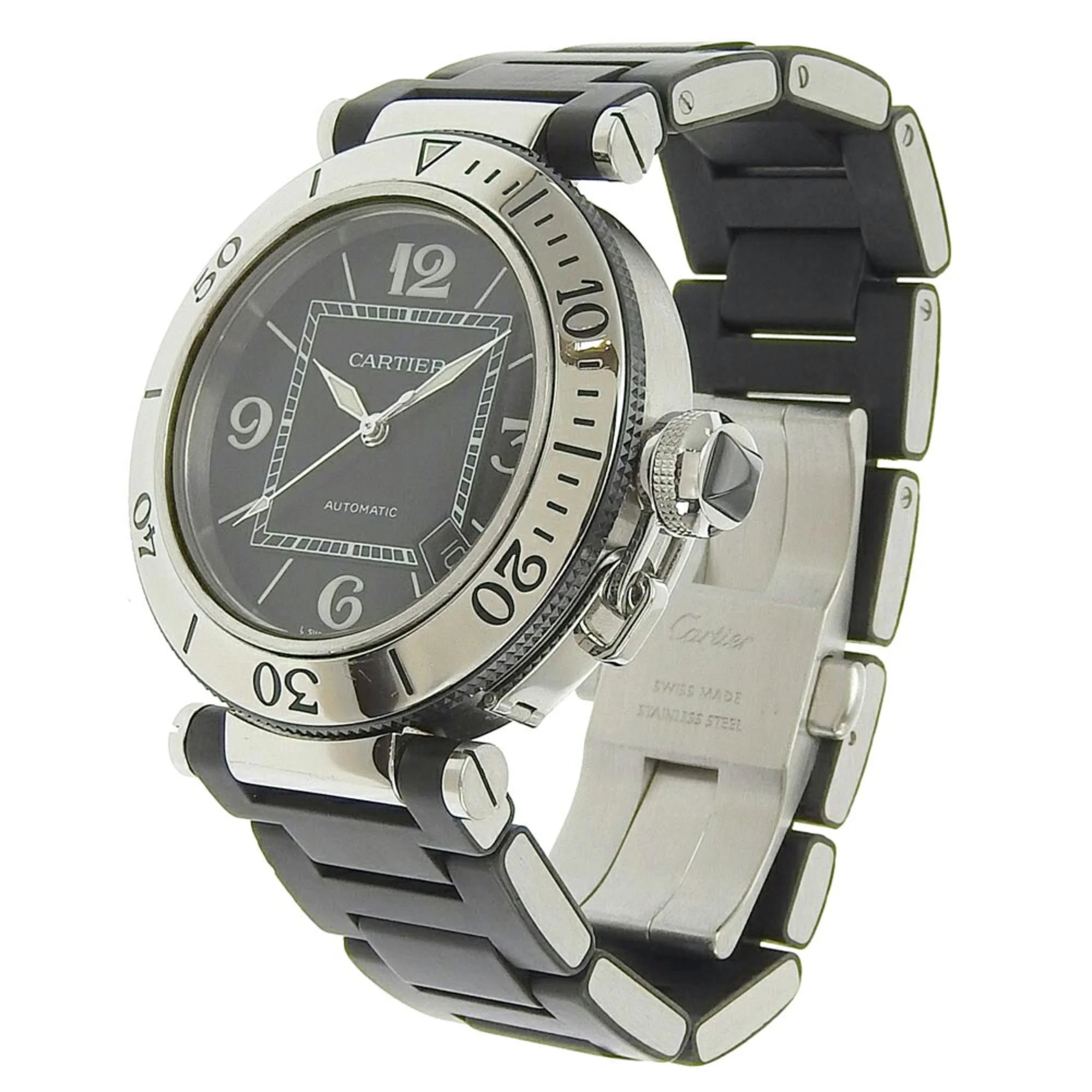 Men's Automatic Watch Stainless Steel Rubber Silver Black D10117
