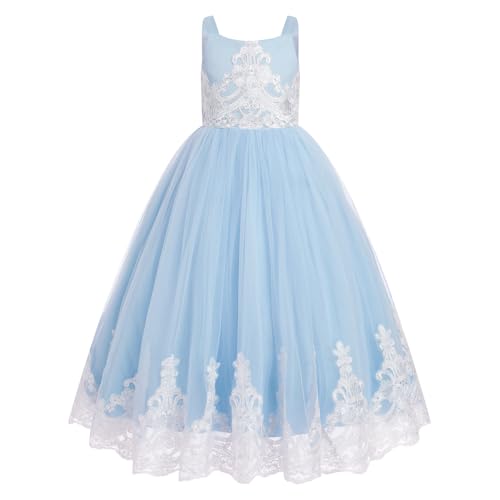 Embroidery Flower Girl Lace Dress for Kids Wedding Party Formal Long Gown Q15616