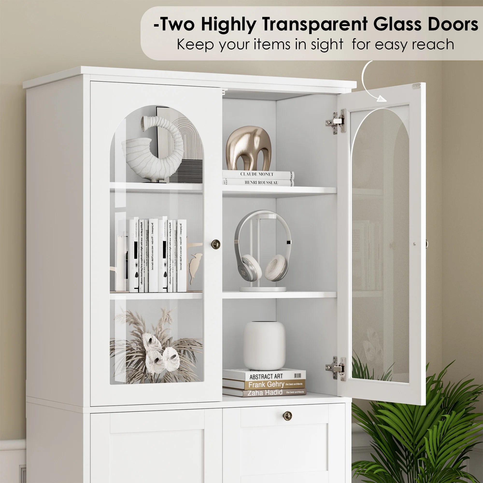 Bathroom Cabinet with Glass Doors and 4 Drawers, White P117526