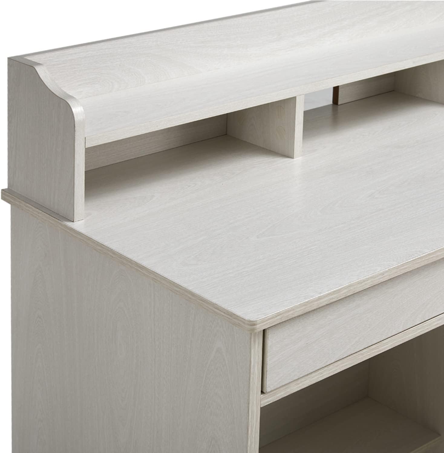Computer Desk with 4 Storage Drawers and Hutch Shelf, Oak White Y87548