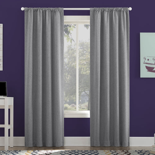 Sun Zero Jules 100% Blackout Rod Pocket 40" x 84" Single Curtain Panel in in Sterling