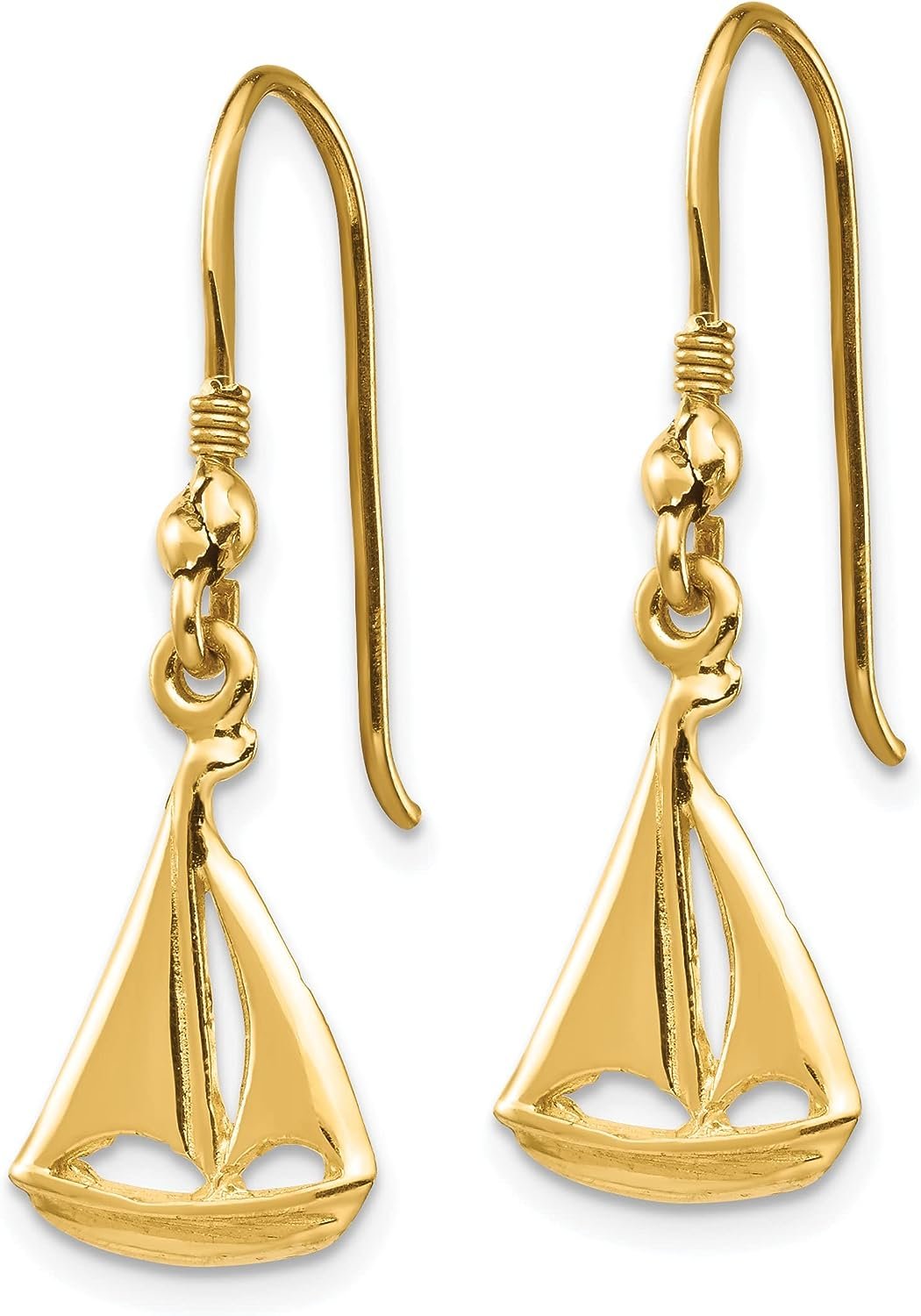 14K Yellow Gold Sailboat Hook Earrings T28073