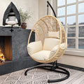 Egg Swing Chair with Stand up to 400lbs, Oversized Outdoor Hanging Egg Chair with Extra Large Round Base, All Weather Wicker, Rain Cover, Waterproof Cushion, UV Resistant