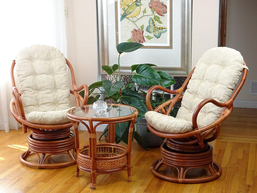 Java Swivel Rocking Chair with Cream Cushion and Coffee Table T667991