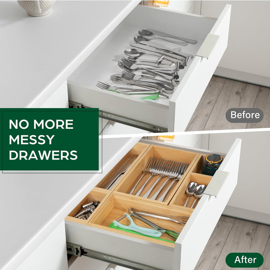 Bamboo Drawer Organizer Set, 5 Pcs Multi-Use Storage Box for Kitchen, Bathroom, Office R3794