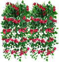 Magrowie Pack of 4pcs Artificial Hanging Bougainvillea Silk Plastic Flower Vines Faux Plant for Indoor Outdoor Home Farmhouse Garden Porch Eave Wall Fence Wedding Party Decor (Fuchsia)