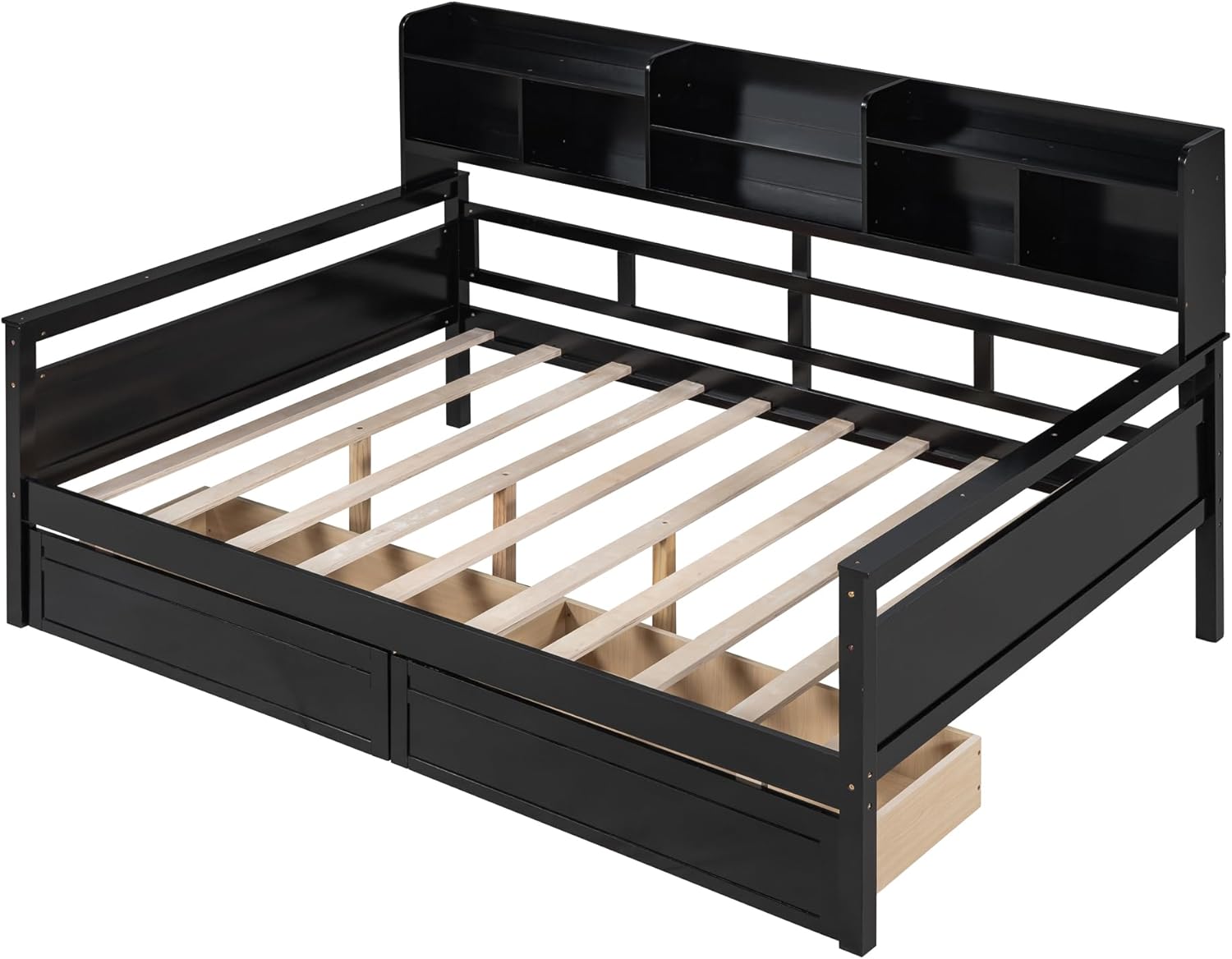 Wood Daybed with 2 Storage Drawers and Bedside Shelves O7841