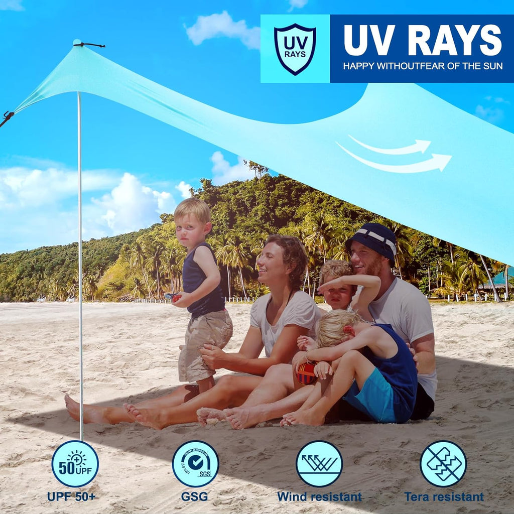 Beach Canopy Tent UPF50+ Windproof Portable Sunshade with Sandbags V80449