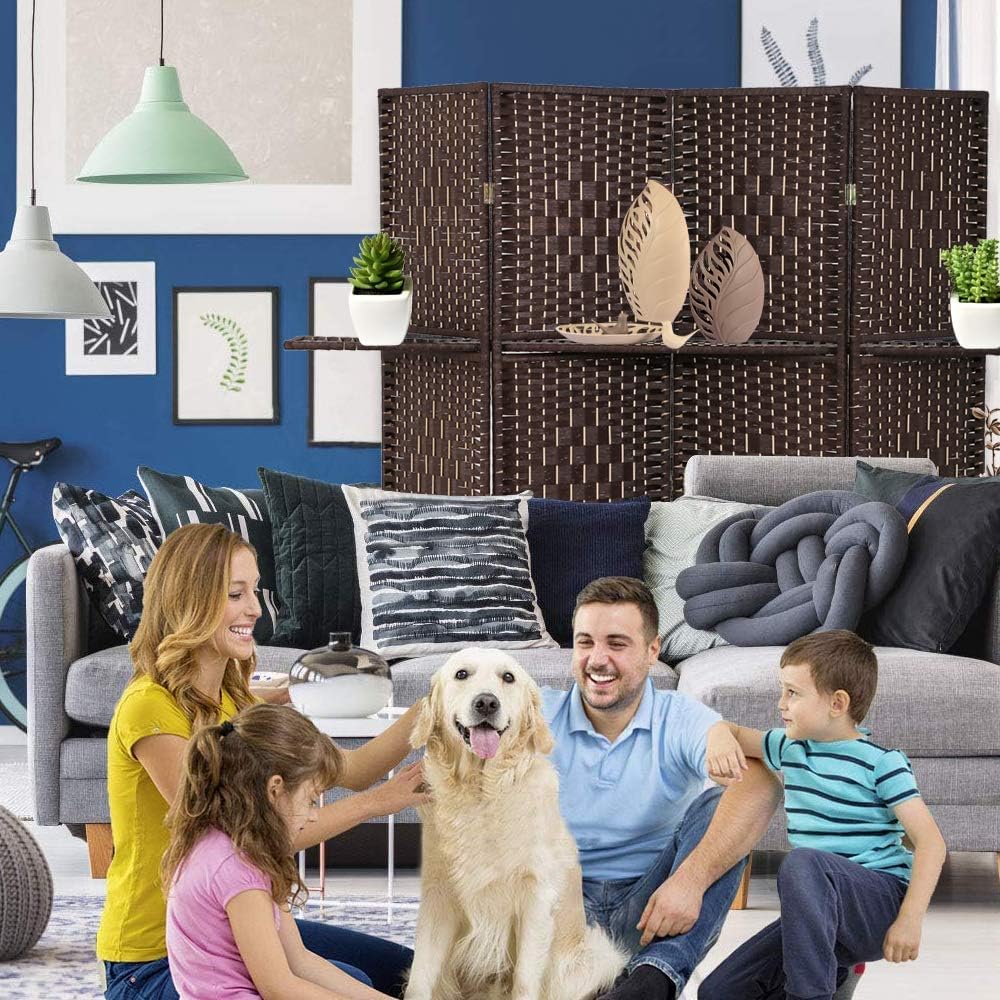 4 Panel Room Divider with 2 Shelves - 6 FT Tall Folding Privacy Partition, Freestanding Screen for Home Office H8578