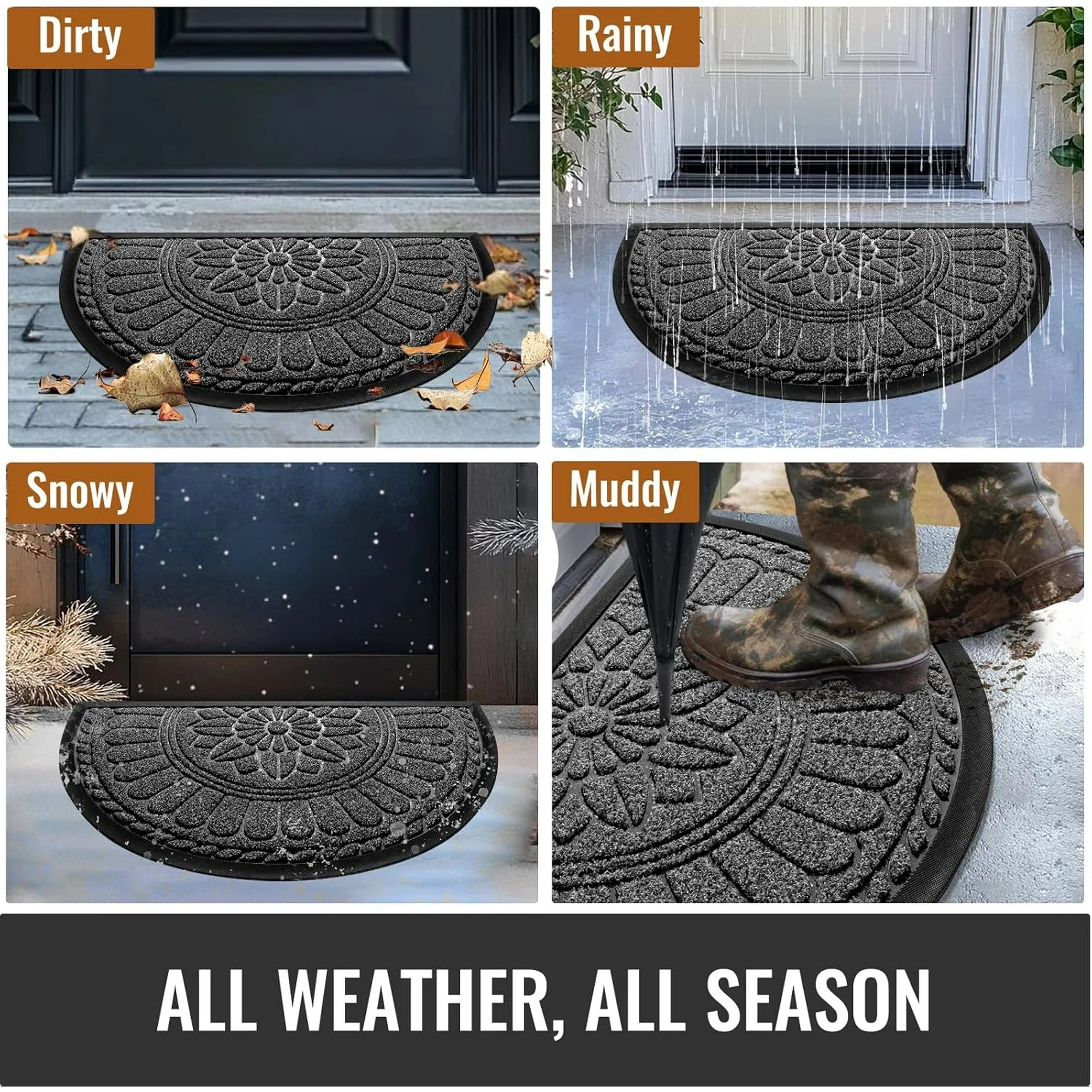 Half Round Door Mat, Non-Slip Rubber, Low-Profile for High Traffic Areas U904450