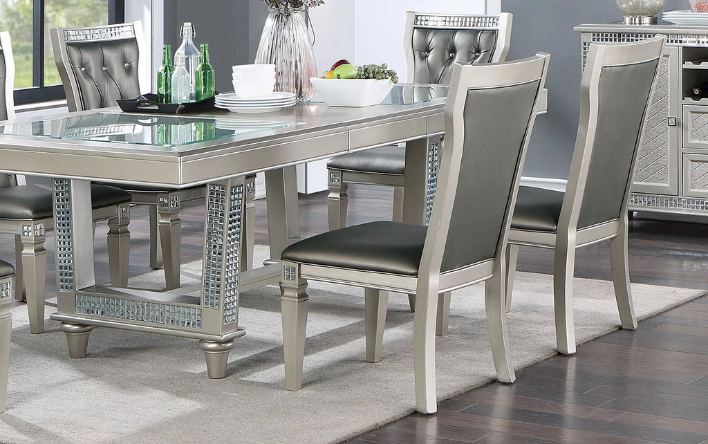 Formal Dining Table with Silver Hue Glass Top R700791