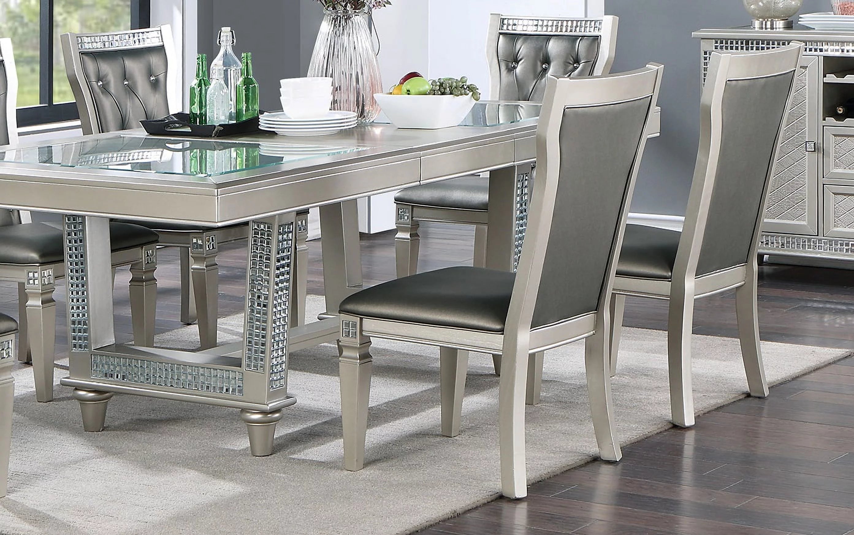 Formal Dining Table with Silver Hue Glass Top R700791