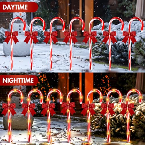 24 Pack Outdoor Christmas Candy Cane Lights 144LED Solar Pathway with Bowknot V1552