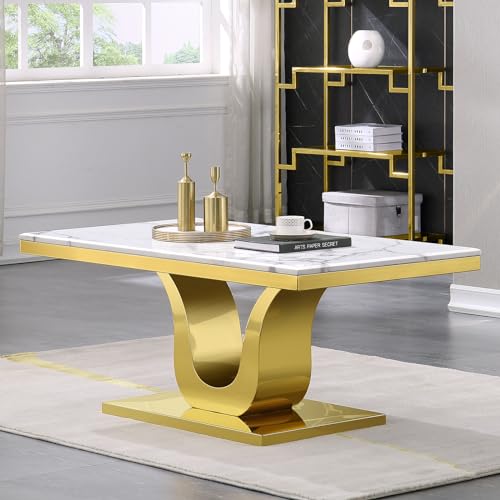 Modern Coffee Table, White and Silver Rectangle Living Room Tea Table, 48" Silver Coffee Table for Living Room, Guest Hall, Reception Room