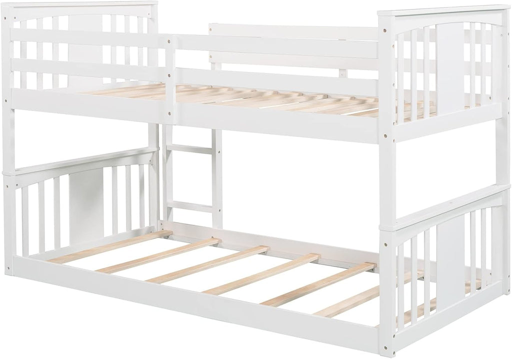 Twin over Twin Bunk Bed Frame for Kids Bedroom, White A95334