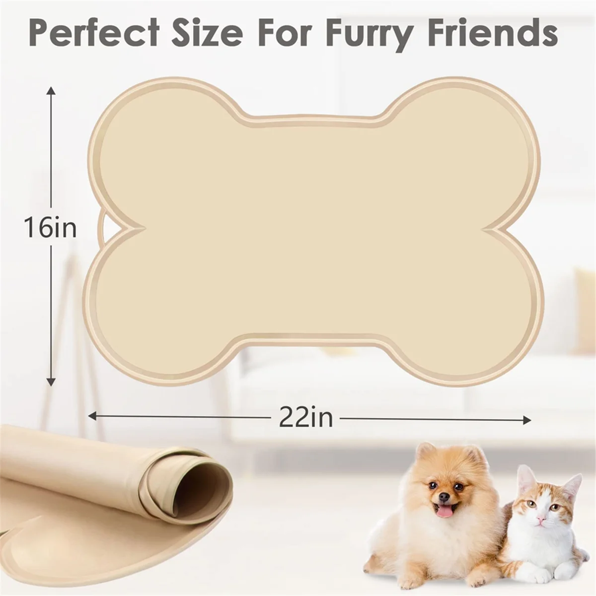 Dog Cat Food Mat Large 22x16 Inch Beige N9727