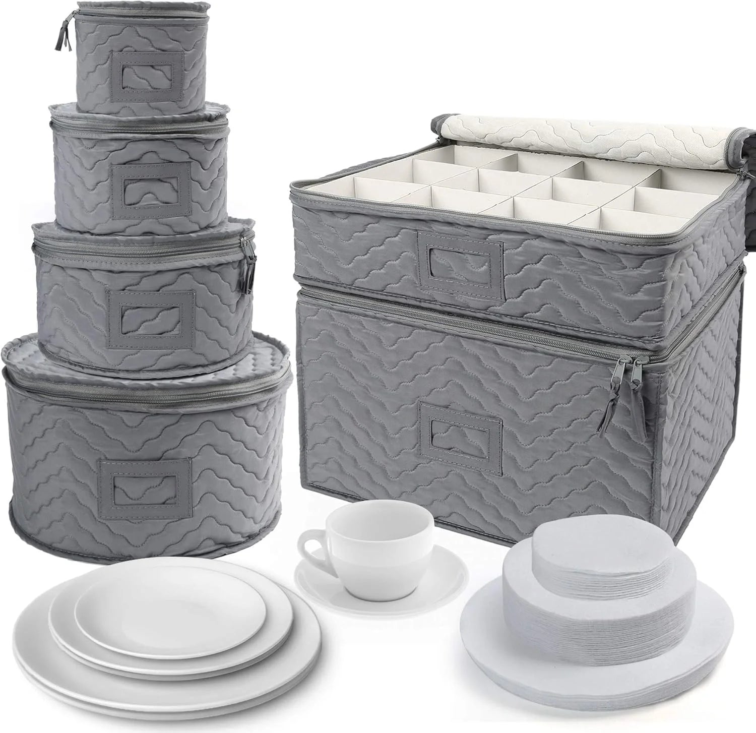 Quilted 6-Piece Storage Box Set for Chinaware, Stemware & Dinnerware K700336
